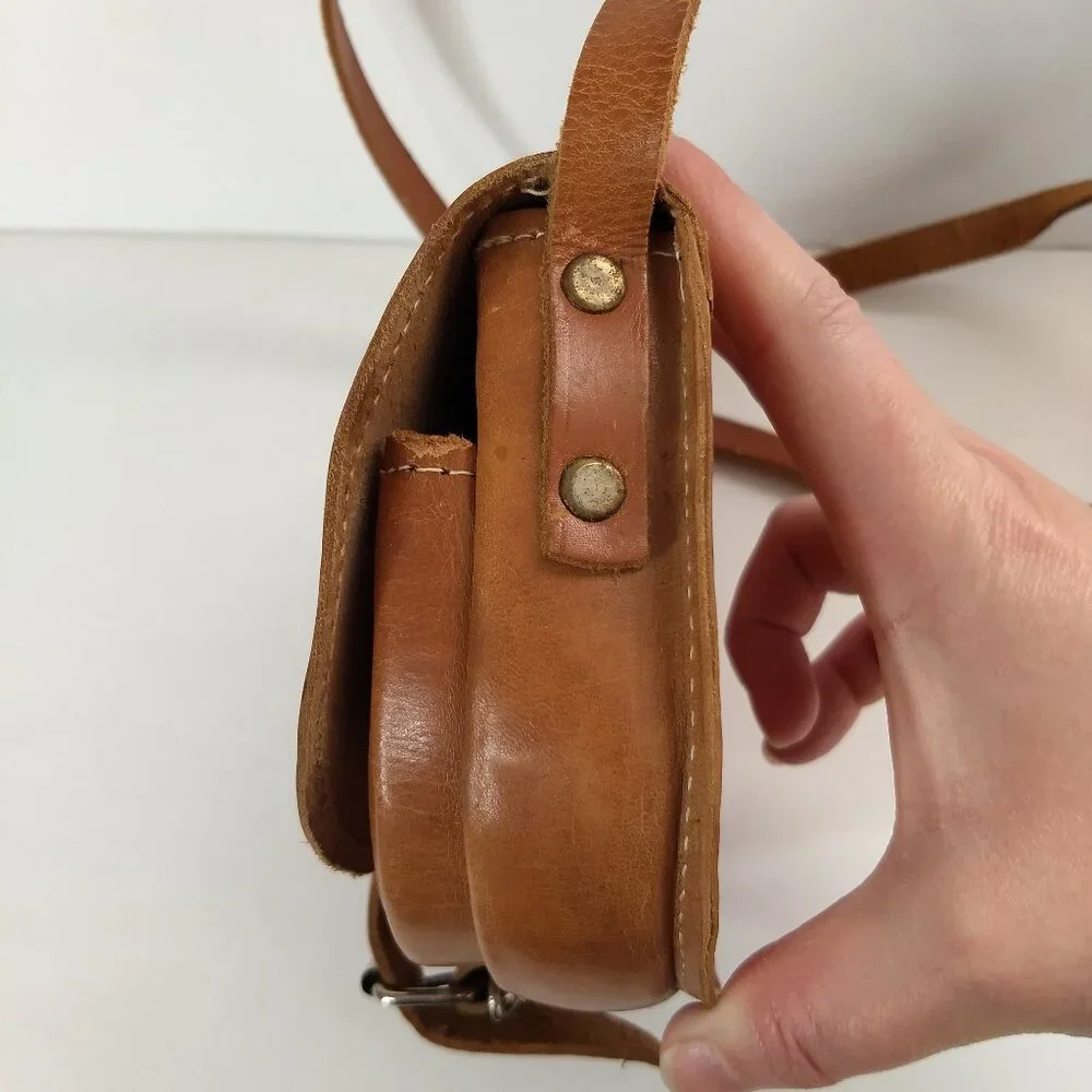 Frances Denney Leather Purse Bag Mini Saddlebag Crossbody Strap  Buckle Closure